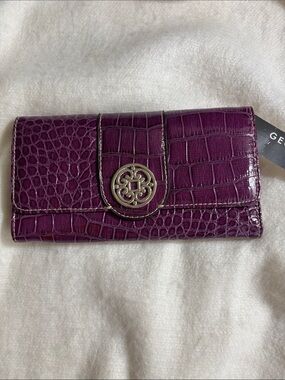GEORGE Purple Croc Design Women's Wallet ID Checks Cards Change Bills Snap NWT